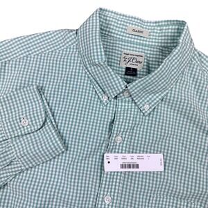 J.Crew Mens Secret Wash Stretch Gingham Button Down Shirt Green White Classic L